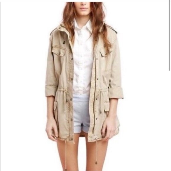 Aritzia Talula Trooper Utility Cargo Hood Cotton Jacket Military Drawcord Pocket - Picture 1 of 16